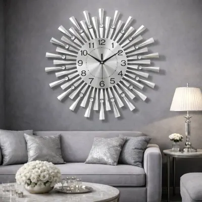 Ceas de perete modern, mare, pentru living, 60 cm, silentios, metalic, negru, cu mecanism quartz