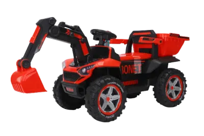 Excavator + bascula electrica Kinderauto Bonet 60W 12V, Telecomanda, culoare Rosie