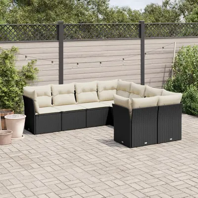 Gossi set mobilier de gradina cu perne, 8 piese, negru, poliratan