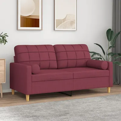 Gossi canapea cu 2 locuri cu pernute, rosu vin, 140 cm, textil