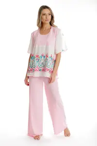 Pijama 3/4 dama AV2541 roz quartz/alb arabesc, Andana | marimea S