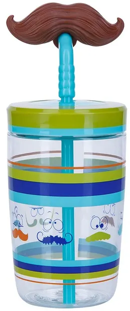 Pahar cu pai pentru copii Contigo - Electric Blue Mustache, 470 ml
