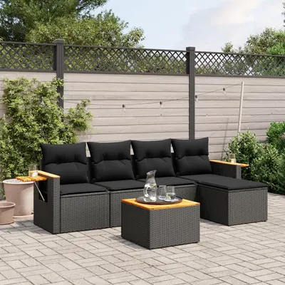 Gossi set mobilier de gradina cu perne, 6 piese, negru, poliratan
