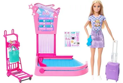 Set de joacă Barbie Family & Friends – Barbie Malibu și zona de preluare a bagajelor
