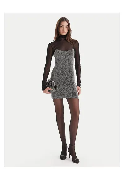 Rochie de cocktail - argintiu/negru - 2 culori - material de calitate