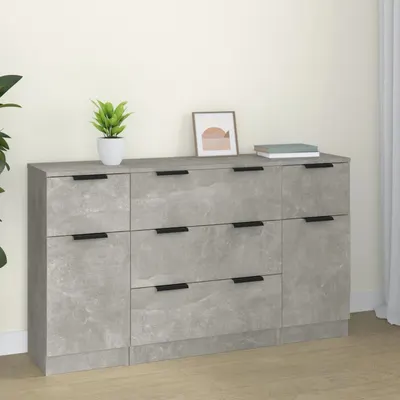 vidaXL Set servantă, 3 piese, gri beton, lemn prelucrat