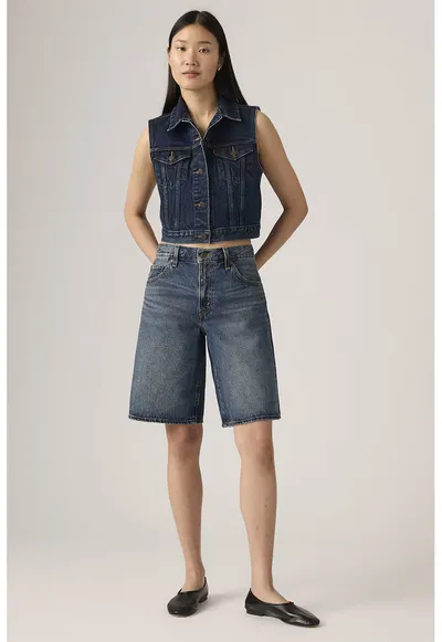 Blugi scurti relaxed fit cu talie medie - Albastru melange