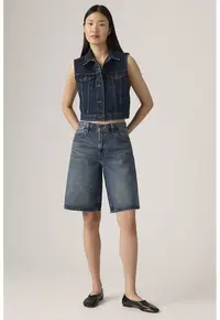 Blugi scurti relaxed fit cu talie medie - Albastru melange