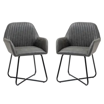 HOMCOM Set 2 Scaune Moderne Tapitate Imitație Piele Gri pentru Sufragerie Bucătărie sau Living 60x56.5x85cm | Aosom Romania