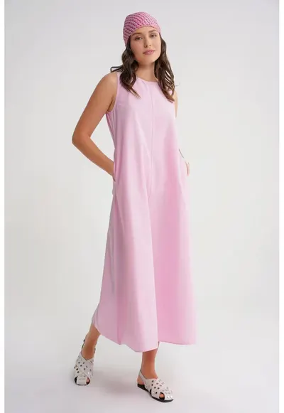 Rochie maxi - Relaxed Fit - roz pudrat - textil