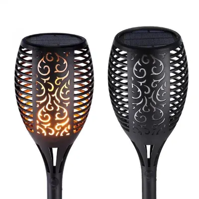 Set 2 x Lampa solara tip torta cu efect flacara, 50 cm