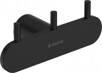 Cuier de baie negru mat, cu 3 agatatori, fixari ascunse, Deante Round