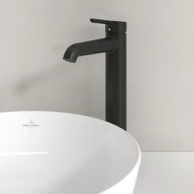 Baterie baie pentru lavoar cu ventil click-clack, negru mat, VilleroyBoch Skyla 250