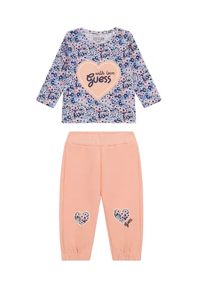 Bluza cu model floral si pantaloni de trening relaxed-fit - 2 Piese - Roz somon/Albastru