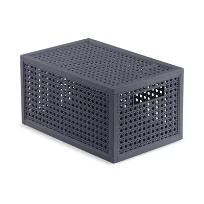 Cutie de depozitare gri închis din plastic reciclat cu capac 19x30x15 cm Kaya – Curver