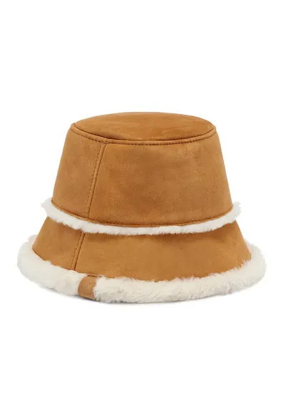 Palarie bucket reversibila - Maro cognac/Alb murdar