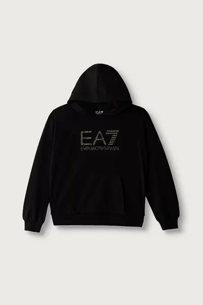 EA7 Emporio Armani hanorac cu glugă pentru copii din bumbac cu elastan