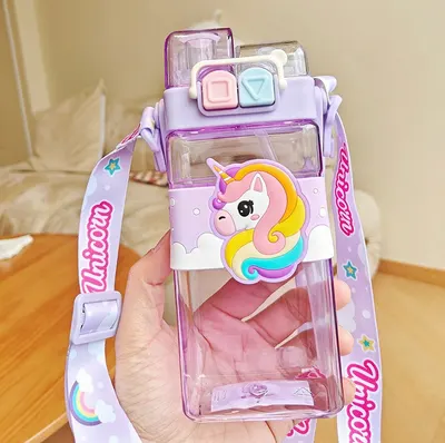 Termos Pentru Copii, Model 2 in 1, cu Bareta si Maner, Unicorn Mov, 500 ml, MIX15017