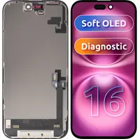 Display cu Touchscreen MP compatibil cu Apple iPhone 16, cu Rama, Versiune Soft OLED FHD Diagnostic, Negru