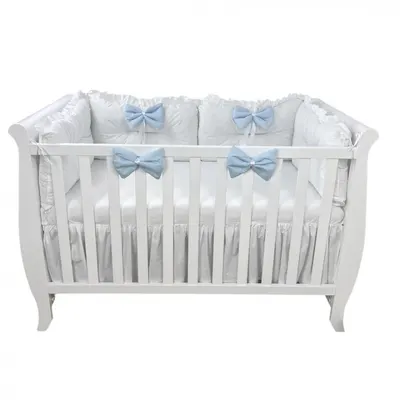 Set 4 perne aparatori super groase albe + cearsaf cu volanas si fundite 140x70 cm albastru pal