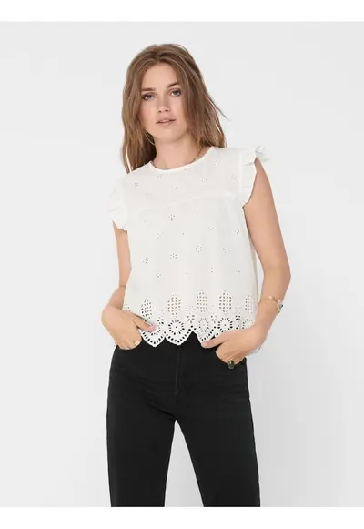 Bluza din bumbac cu maneca scurta si perforatii Silla