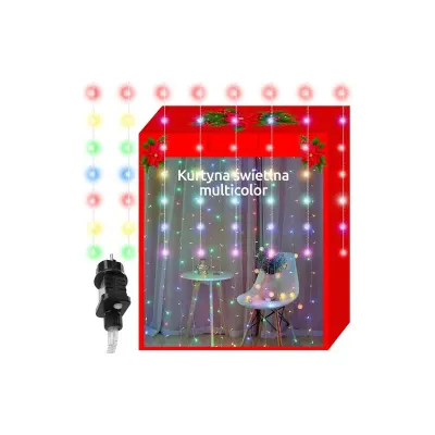 Instalatie tip perdea 3x3 m, 300 LED-uri multicolore, interior/exterior, 8 moduri iluminare