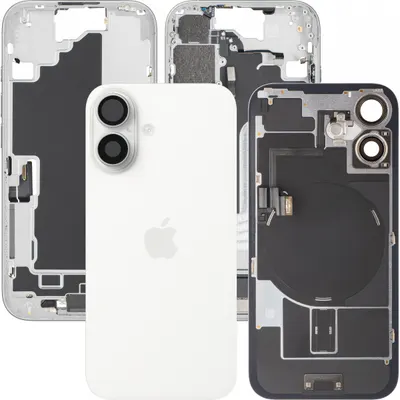 Capac Baterie Apple iPhone 16, Cu Carcasa Mijloc, Full Parts, Alb, Swap