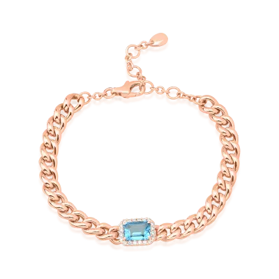 Bratara din aur roz cu topaz albastru rectangular de 1.92ct si diamante de 0.21ct