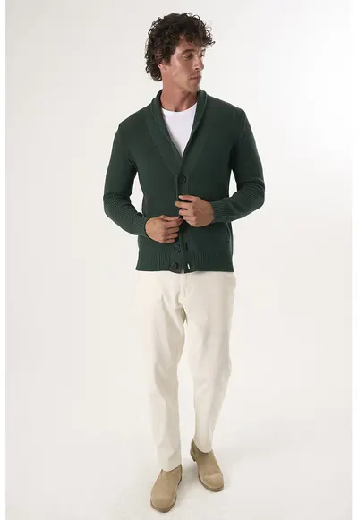Cardigan cu decolteu in V si buzunare laterale - Verde aquamarin