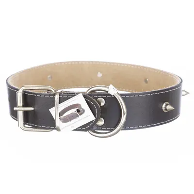 Zgarda pentru câini: piele naturală de vițel, 4 cm x 65 cm, ornamente colți metalici