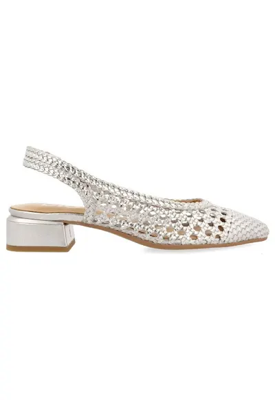 Pantofi slingback de piele cu perforatii - Argintiu