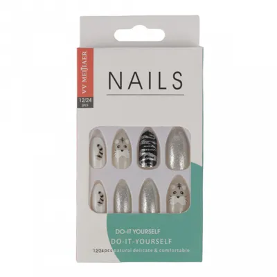 Set 12 Unghii False Premium, 09 Silver