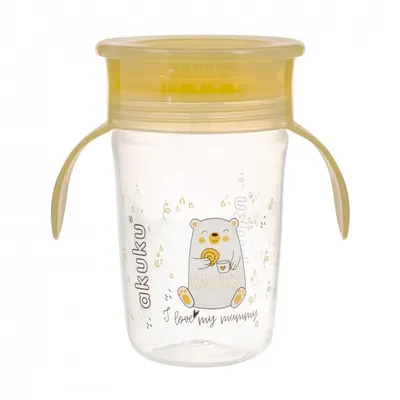 Cana anti-varsare 360 cu manere Akuku Yellow Bear 260ml,supapa de etansare pentru a preveni scurgerea lichidului,forma ergonomica,capac de protectie