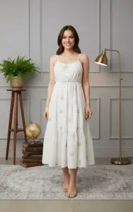 Rochie midi din bumbac cu broderie floralAƒ