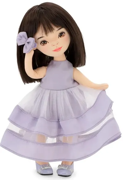 Păpușă moale Orange Toys Sweet Sisters - Lilu in rochie mov, 32 cm