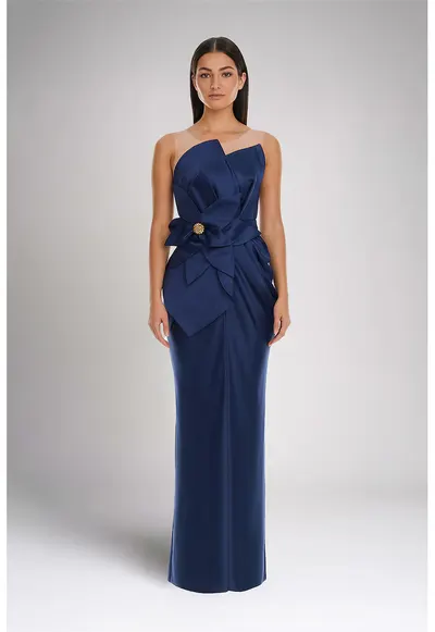 Rochie maxi cu aspect satinat - Bleumarin