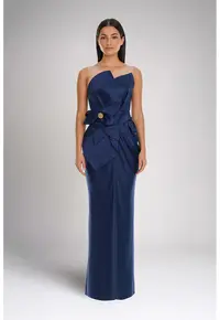 Rochie maxi cu aspect satinat - Bleumarin