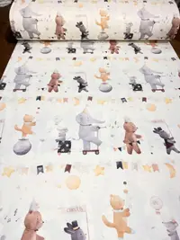 Cearsaf pentru pat copii Nichiduta Circus 120x60 cm din bumbac cu banda elastica roata