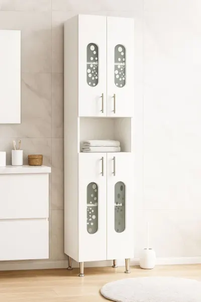 Dulap baie seria 177 LAGUNA, front MDF, 4 usi, alb, 35x31.6x166 cm