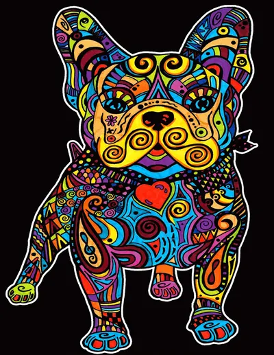 Tablou de colorat ColorVelvet - Bulldog francez, 29,7 x 21 cm