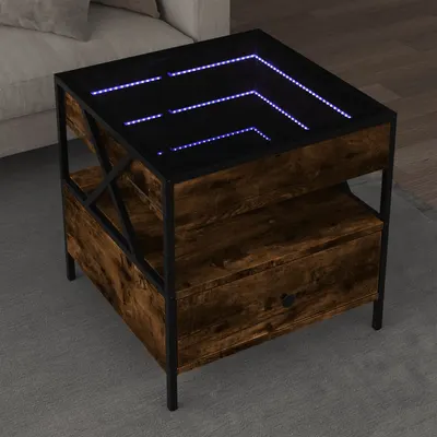 Gossi masuta de cafea cu led infinity, stejar fumuriu, 50x50x51 cm