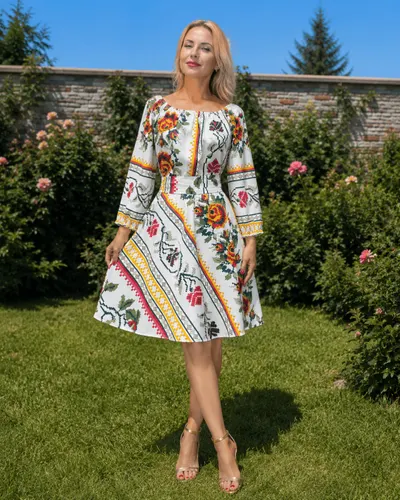 Rochie Traditionala stilizata cu motive florale Maria 5