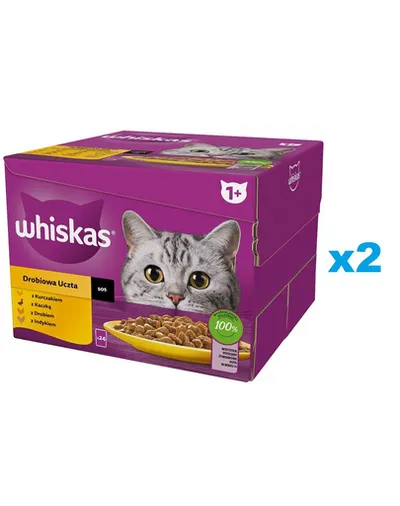 Plicuri in sos WHISKAS Adult 48x85 g bucati de pui, rata, pasare, curcan pentru pisici adulte
