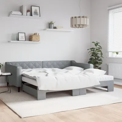 Gossi pat de zi cu extensie si saltele, gri deschis 100x200 cm textil