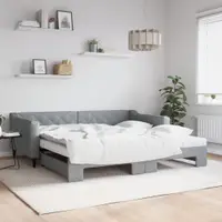 Gossi pat de zi cu extensie si saltele, gri deschis 100x200 cm textil