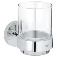 Pahar de sticla cu suport Grohe Essentials Cube 41194000, pe perete, metal/sticla, Crom