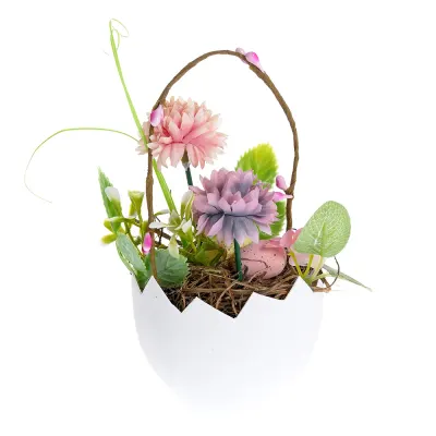 Decoratiune Paste ghiveci cu flori 17 cm