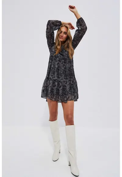 Rochie cu Print si Fibra Metalica - Negru