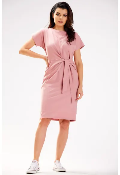 Rochie casual din bumbac cu prindere frontală - Roz