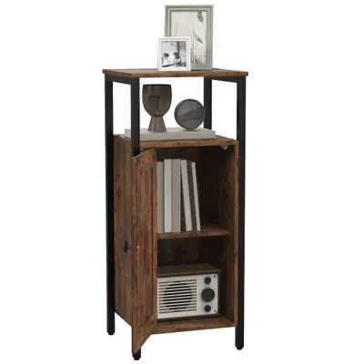 HOMCOM Noptieră în Stil Industrial cu 2 Rafturi Deschise și Raft Interior Reglabil pe 3 Nivele, 34x30x80 cm, Maro Rustic | Aosom Romania